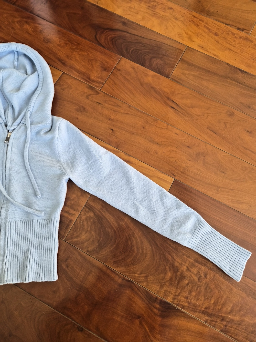 Light Blue Knit Cropped Zip-Up Hoodie Size S (Fits Like a XS) - Picture 3 of 16